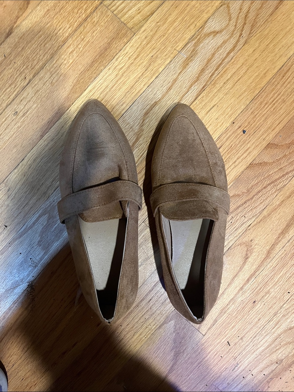 Women's Suede Pointed-Toe Penny Loafers in Brown